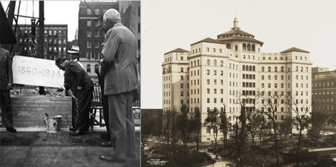 New York Mayor Fiorello H. LaGuardia laying the cornerstone of the new complex.