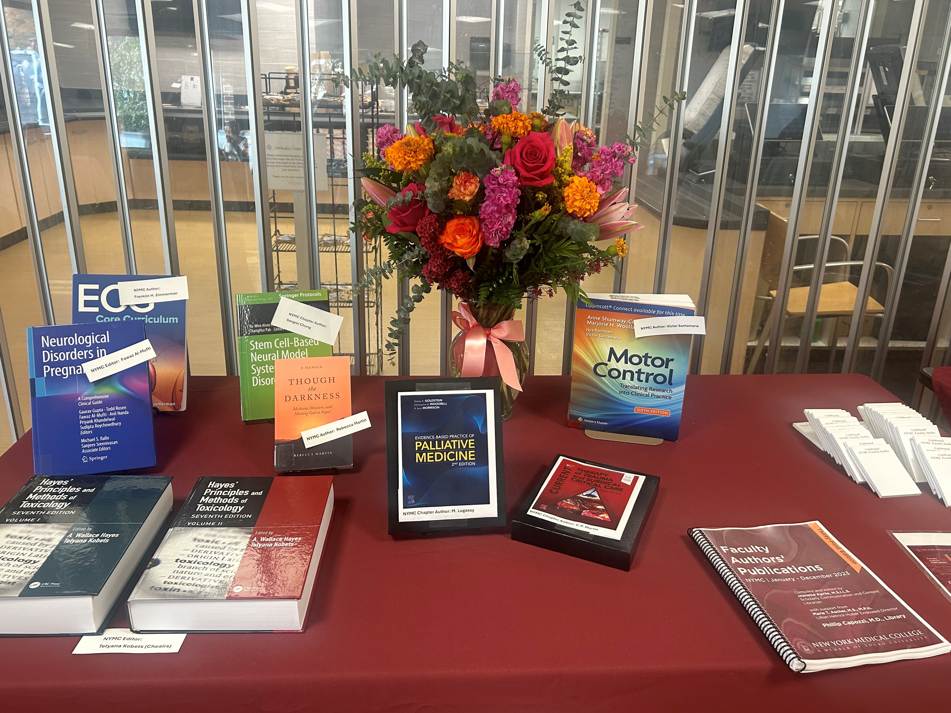 Table with research textbooks